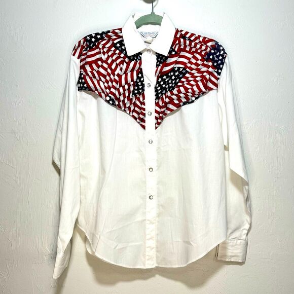 Vintage H Bar C California Ranchwear American Flag Pearl Snap - Picture 1 of 12